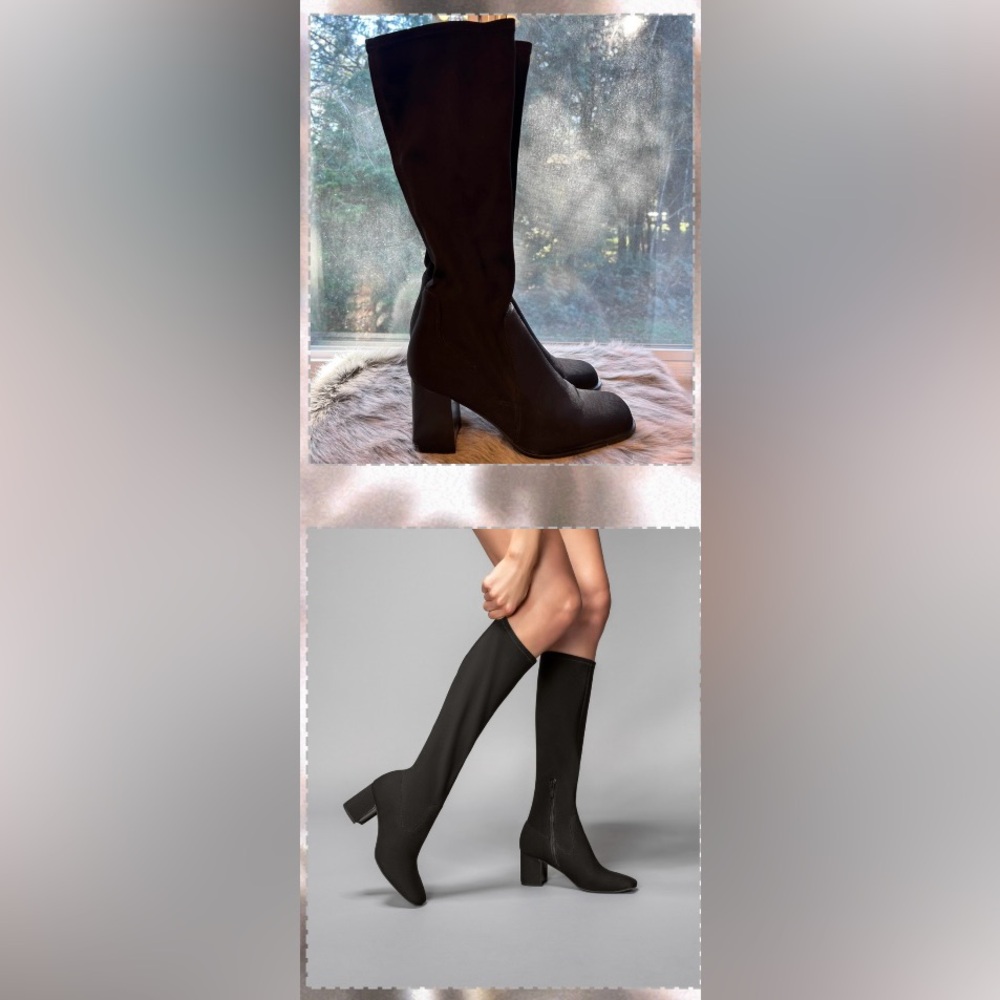 Hunt club mid calf stretching squared toe boots. black boots size 8